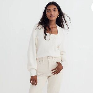 NWT Madewell Melwood Square-Neck Pullover Sweater in Coziest Yarn, Cream, M